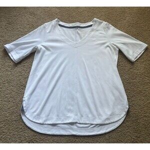LL Bean Womens S-Pet White 100% Supima Cotton 3/4 Sleeve V Neck Top Shirt